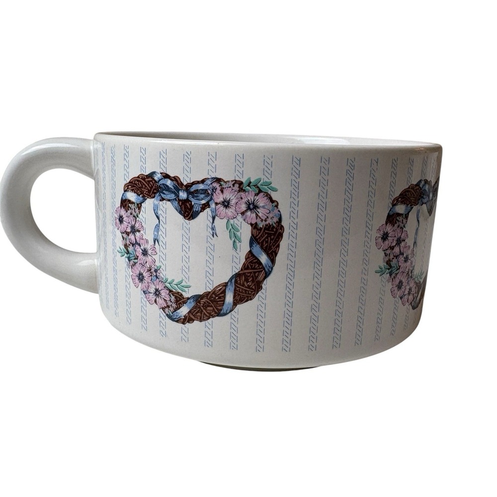 K.I. C. Set Of 4 Soup Mugs Heart Wreath With Flower Pattern Cottagecore